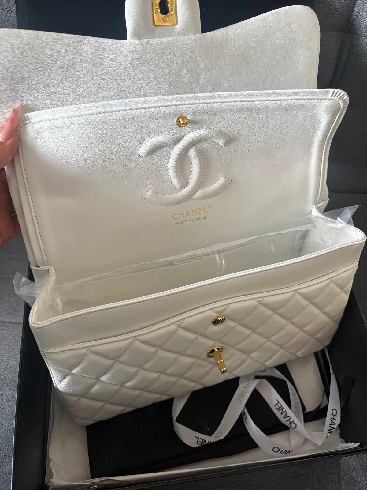 Large Gold white shoulder CC bag