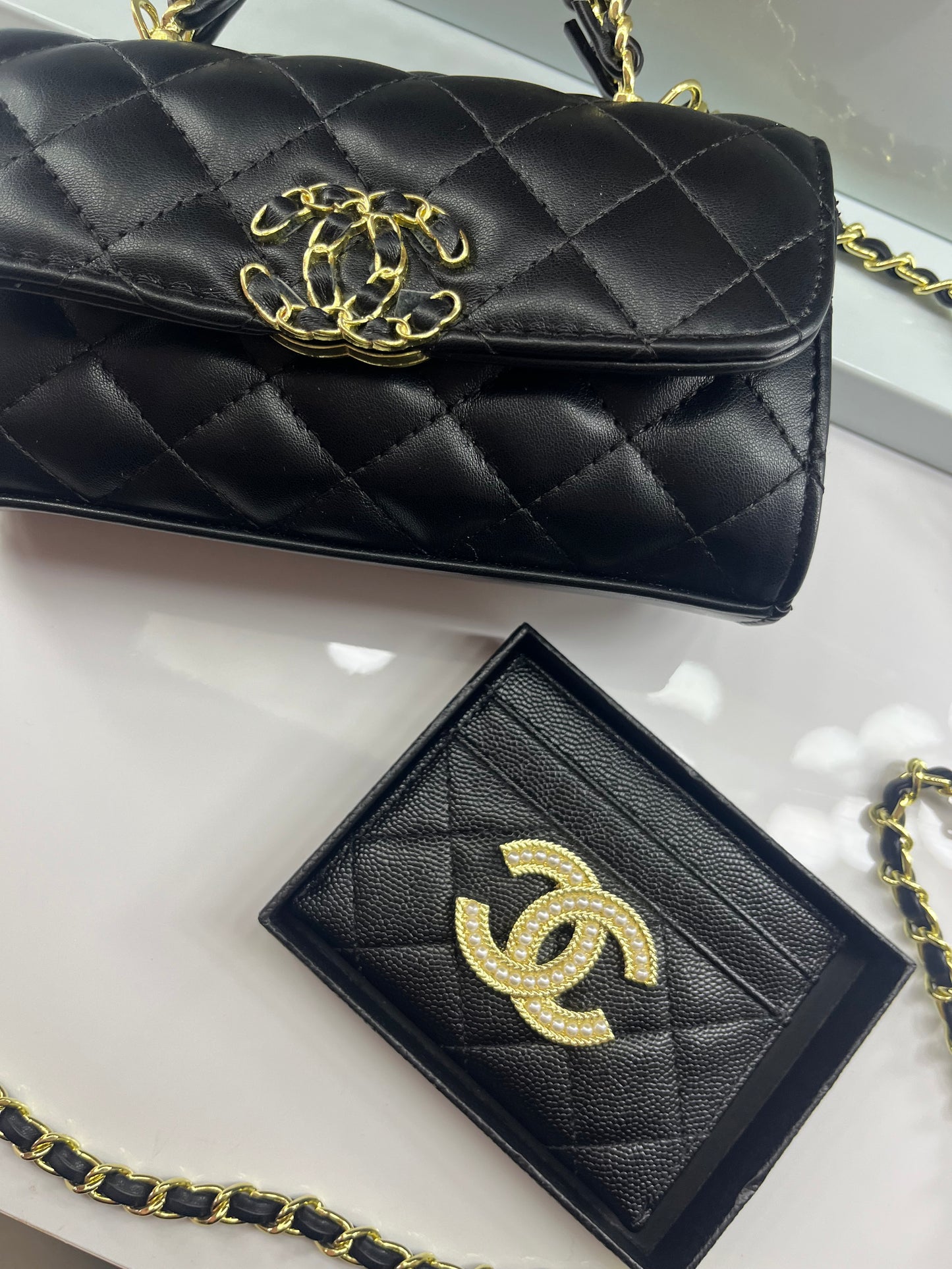 Black gold CECE bag & purse duo set