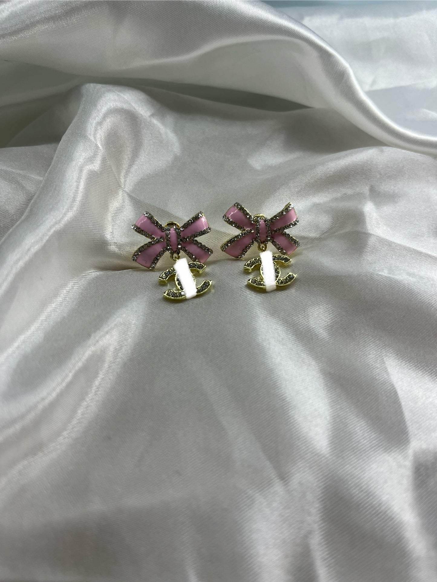 Gold pink bow diamanté Cece earrings