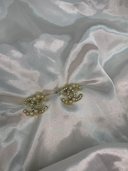 Gold diamanté pearl Cece earrings