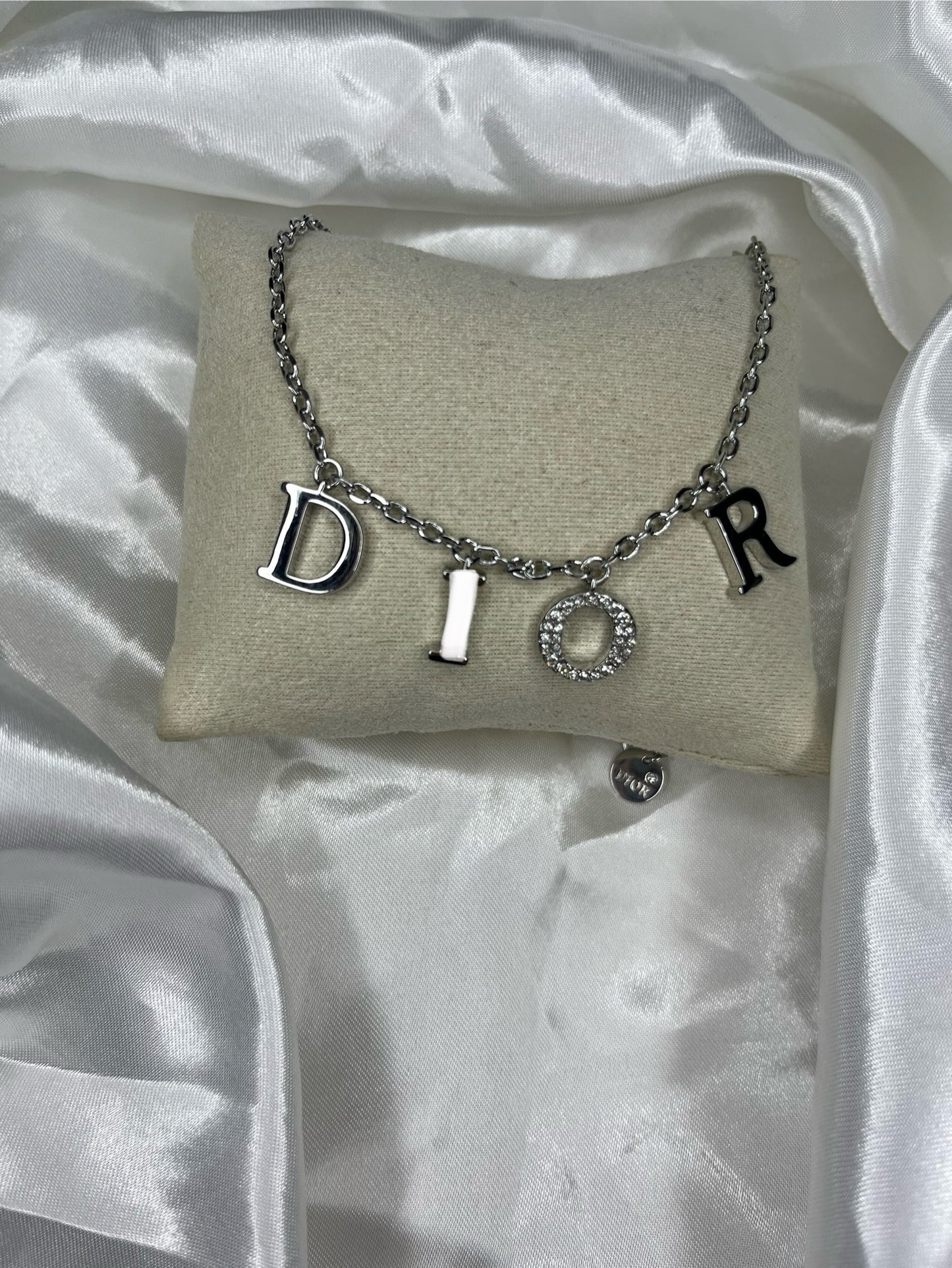 Silver diamanté DD star necklace