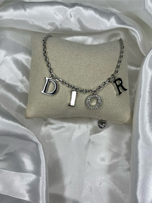 Silver diamanté DD star necklace