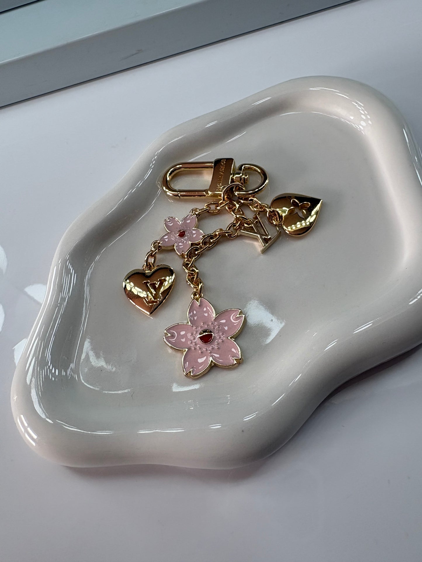 Gold pink flower Luvu charm keychain