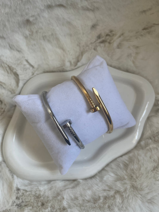 Gold or silver nail open bangle
